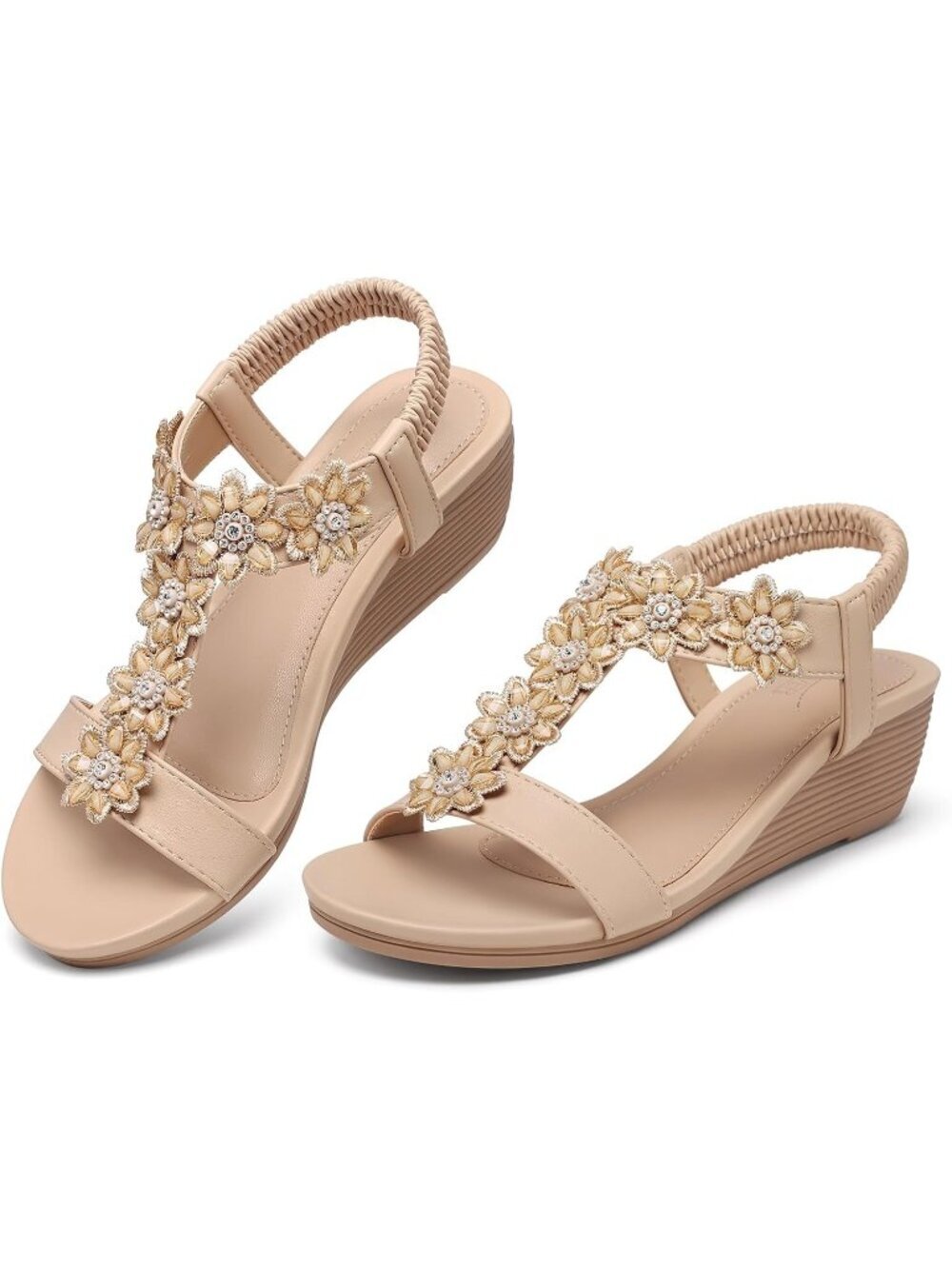 Women's Nude Wedge Sandals Summer Platform Comfortable Low Wedges Shoes